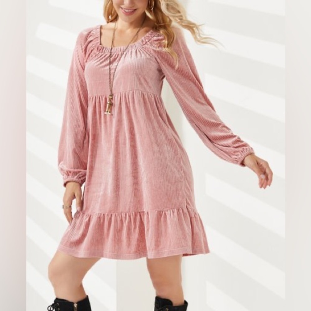 Suzanne Betro Dresses | Dusty Pink Tiered Square Neck Dress
